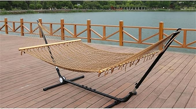 Portable Hammock Portable Cotton Mesh Wooden Hammock Swing Chair Thick Canvas Anti-Roll Hammocks for Backpacking Beach (Size : Large)