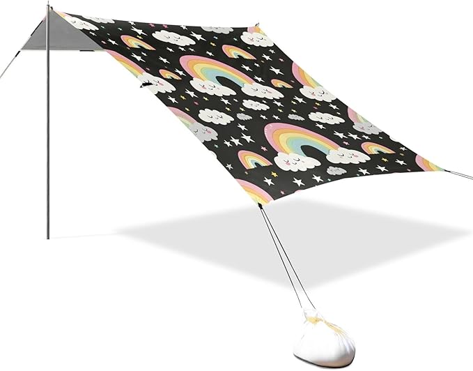 ALAZA Rainbow Star Pattern Beach Tent Sun Shelter Portable Canopy Sunshade for Outdoor Camping Picnics Backyard Fun 10x9 ft