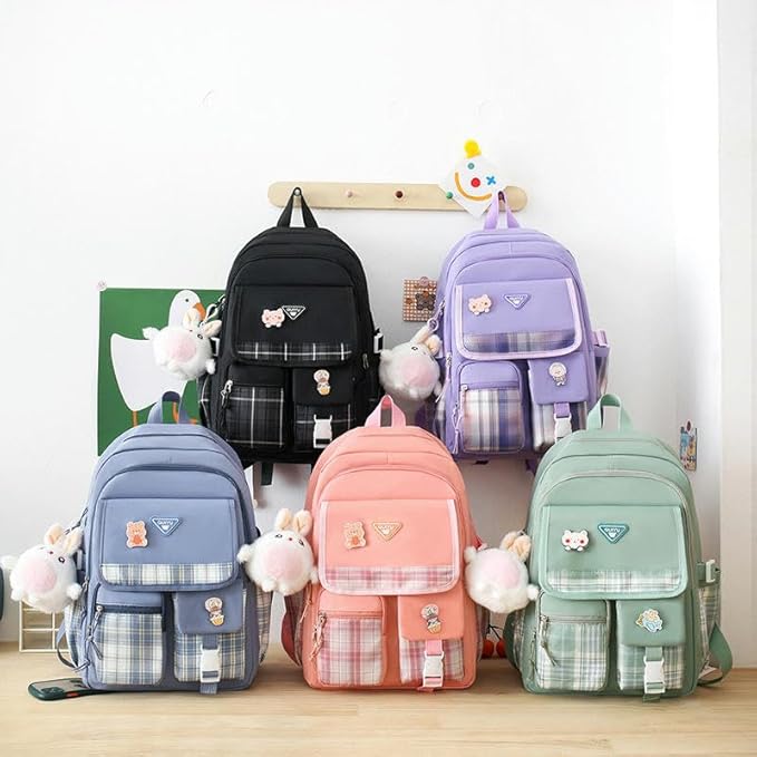 Rucksack Shoulder Bag Small Fresh Plaid Large Capacity Backpack Four Pieces Backpack Fashion Shoulder Bag Handbag