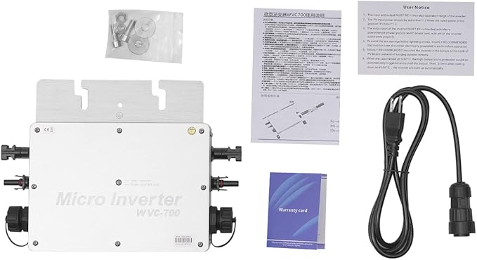 700W Micro Inverter Grid Tie Solar Inverter MPPT Pure Sine Wave Automatic Identification Power Inverters IP65 Waterproof Self-Cooling for 30V-50V Solar Panels Silver
