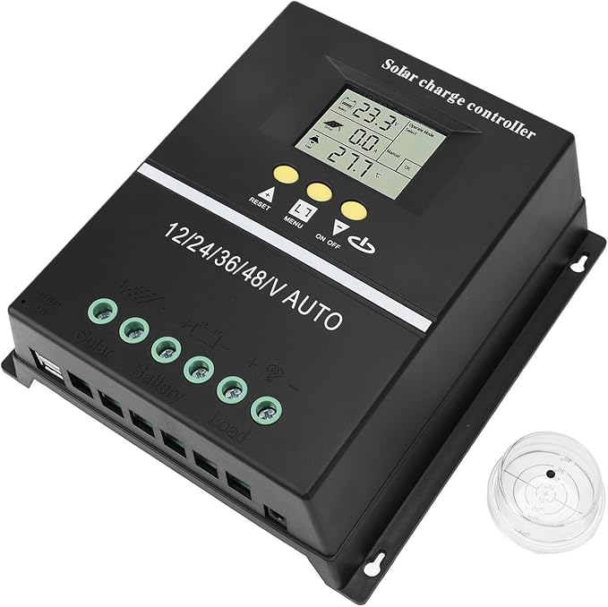 MPPT Solar Controller 12V/24V/36V/48V Auto60A 80A 100A 200ALCD Display7 Working Modes Multifunctional Max100V Input Dual USB 5V Charging Ports Battery with Seal Gel Flooded LifePO4