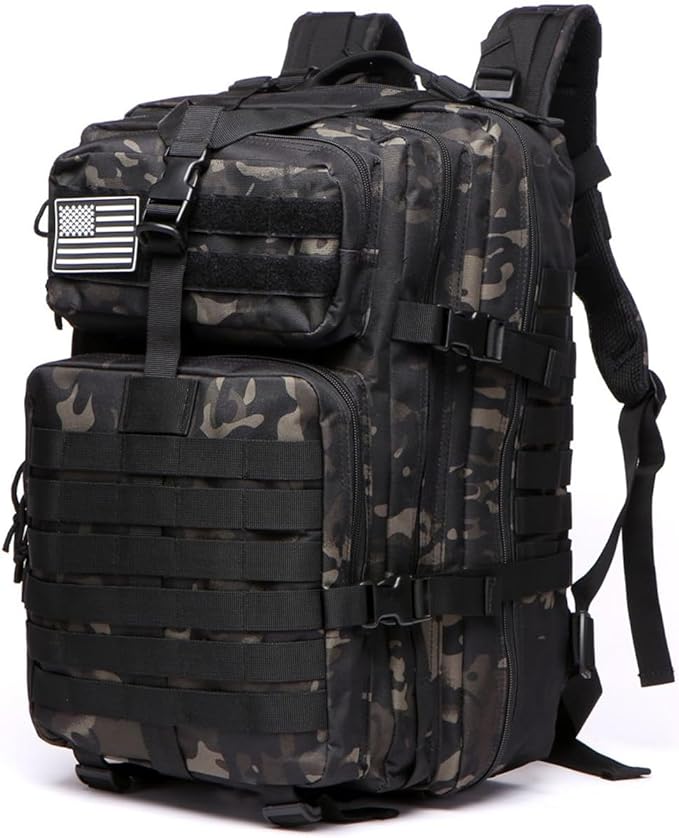 50L Sturdy Nylon Waterproof Fishing Hunting Backpack Outdoor Military Rucksacks Tactical Sports Camping Hiking (Camo black)