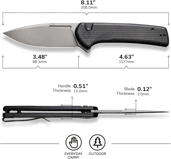 CIVIVI Pocket Knife for EDC Conspirator Button Lock Folding Knife 3.48 Nitro-V Blade Black Micarta Handle C21006-1