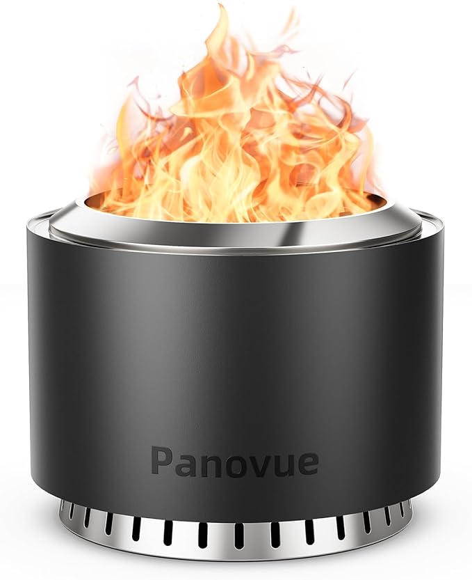 Panovue 22 inch Smokeless Fire Pit with Waterproof Cover Stainless Steel Outdoor Smokeless Firepit Wood Burning Fire Pits for Camping BonfireLow Smoke Firepit for Outside[Black]