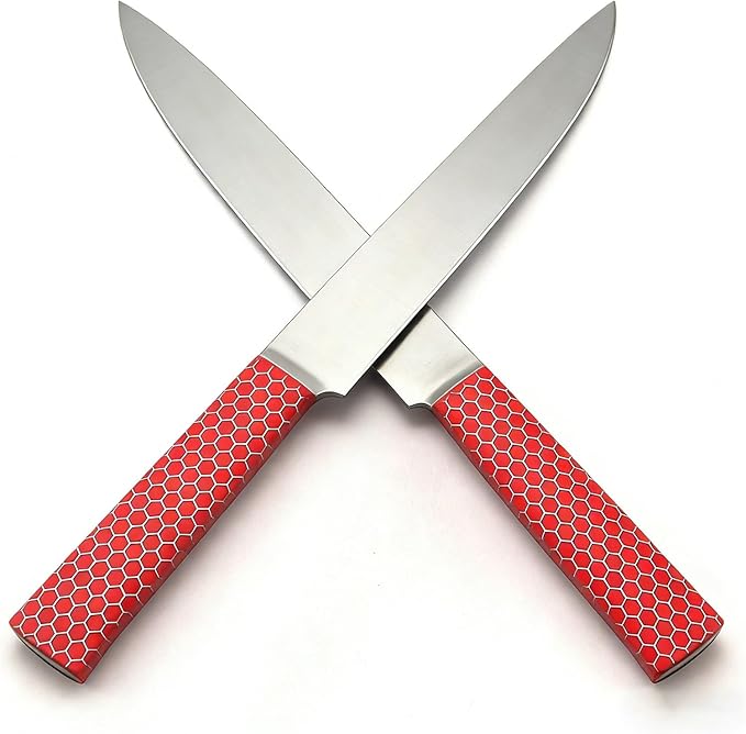 2 Pieces Of Red Resin Knife Handle Material Customized DIY Blank Blade Honeycomb Texture Patch(4pcs)