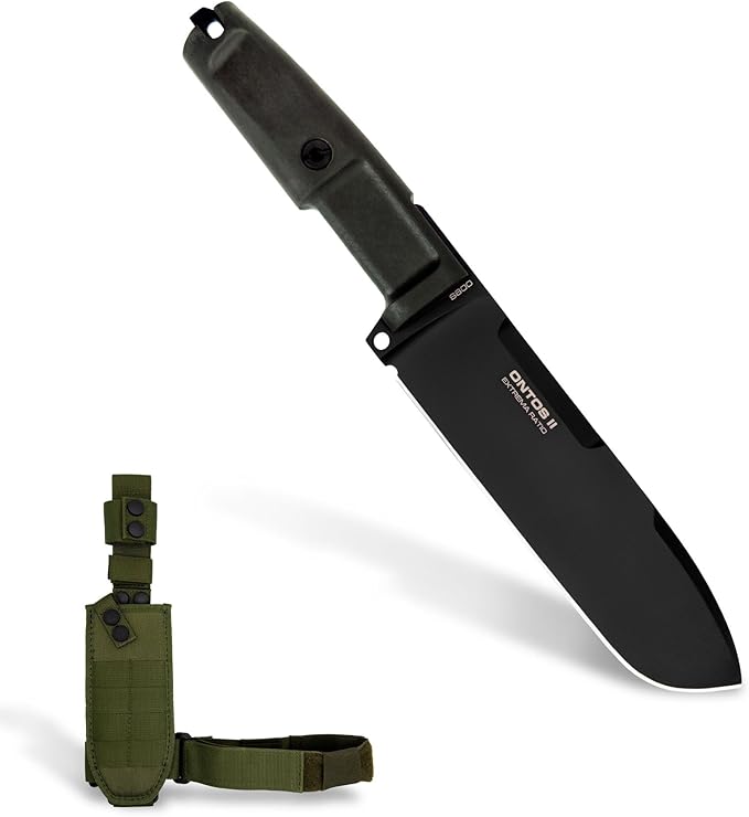 Extrema Ratio - Ontos II S600 (BLACK) Fixed Blade Knife S600 steel blade hardened to 58 HRC black burnished finish paracord-wrapped handle rear striking pommel handcrafted in Italy