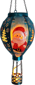 Outdoor Hot Air Balloon Solar Lanterns with Flame Solar Lights Outdoor Waterproof Hanging Christmas Lanterns Decor for Patio Porch Xmas Holiday Party(Santa Claus)