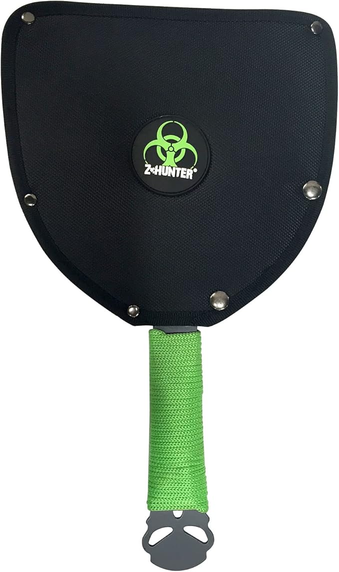 Z Hunter - Fantasy Axe - Black Stainless Steel Double Headed Axe w/Bio Hazard Graphic Black Stainless Steel Handle with Green Cord Wrap Full Tang Well Balanced Zombie Slayer - ZB-AXE12