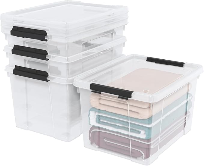 50 Quart Large Clear Storage Box with Wheels 4-Pack Clear Plastic Storage Bin with Lids