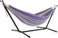 Vivere Double Cotton Hammock with Space Saving Steel Stand Upgraded Polyester End Strings 450 lb Capacity - Premium Carry Bag Included - USA Grown Cotton (Tranquility)