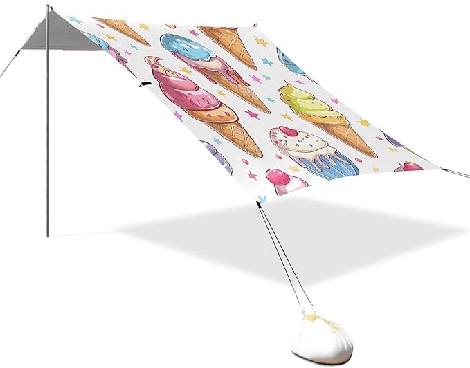 ALAZA Miyazaki Hayao Style Ice Cream Seamless Pattern with White Background Beach Tent Sun Shelter Portable Canopy Sunshade for Outdoor Camping Picnics Backyard Fun 10x9 ft