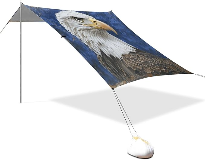 ALAZA American Bald Eagles on Blue Beach Tent Sun Shelter Portable Canopy Sunshade for Outdoor Camping Picnics Backyard Fun 10x9 ft
