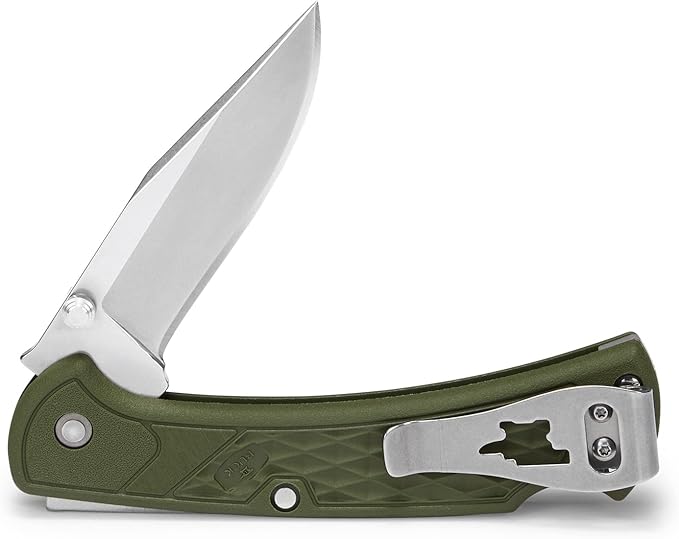 Buck Knives 112 Slim Select Folding EDC Knife 3” Pocket Knife Blade Nylon Handle 420HC Stainless Steel Modified Clip Point Folding Blade Made in the USA O. D. Green 2.5 oz
