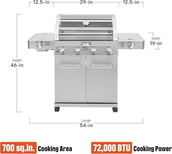 Monument Grills Larger 4-Burner Propane Gas Grills Stainless Steel Cabinet Style with Infrared Side Sear &amp Side Burners with Stainless Steel Cooking Grids(2 Items)