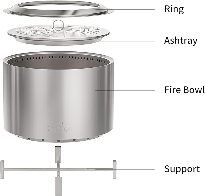 27 inch Stainless Steel Smokeless Fire Pit Outdoor Smokeless Firepit Wood Burning Fire Pits for Camping Bonfire Low Smoke Firepit for Outside (Vertical Hole)