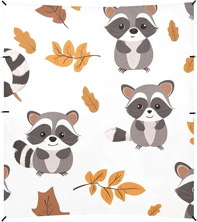 ALAZA Cute Cartoon Raccoons Leaves Beach Tent Sun Shelter Portable Canopy Sunshade for Outdoor Camping Picnics Backyard Fun 10x9 ft