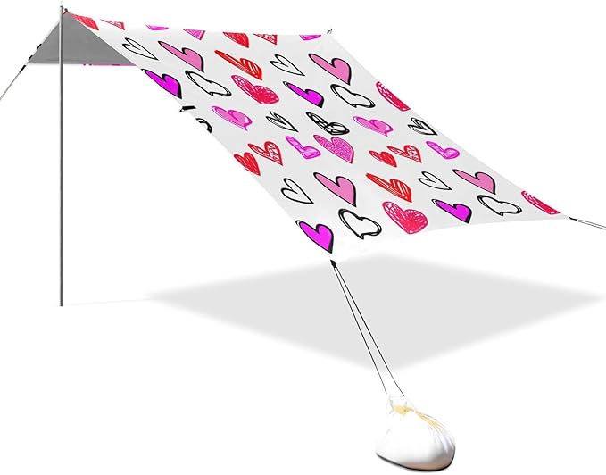 Beach Canopy with Windproof Ropes &amp Sandbags Beach Tent Sun Shade Sun Shelter for Camping Trips Fishing Backyard Fun or Picnics Heart
