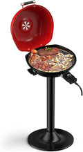 1600W Electric Grill Outdoor 15-Serving Freestanding Camping Grill w/Removable Non-Stick Grilling Rack Oil Drip Tray Temperature Adjustable Portable BBQ Grill for Patio Backyard (Red)