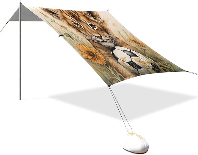 ALAZA Cute Lion Baby Beach Tent Sun Shelter UPF50+ Protection Beach Shade Canopy w/ 4 Sandbags for Outdoor Camping Fishing Backyard Fun Picnic 10x9 ft