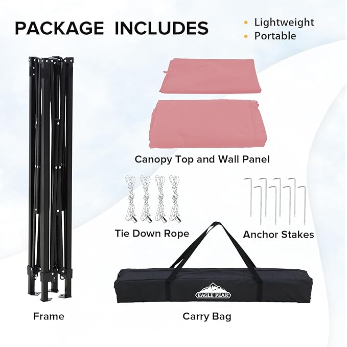 EAGLE PEAK Flex Compact 5x5 Pop-up Canopy Changing Room Portable Privacy Dressing Room for Indoor Fashion Photoshoots Camping or Pool Pink