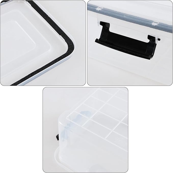 12 Quart Plastic Gasket Box with Tight Latch and Seal Storage Bins with Snap Lid Clear Latching Storage Box 6 Packs