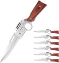 AK47 Style Tactical Folding Knife 6-Pack – Bulk Set with LED Light Wood Handle Laser Engraving Ready Best Man Gifts Outdoor Camping Hiking Gear for Groups (6)