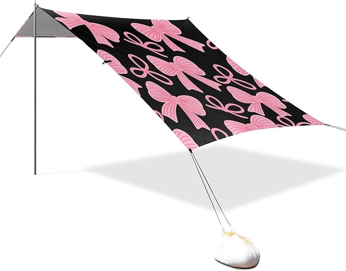 ALAZA Pink Bow Pattern Beach Tent Sun Shelter Portable Canopy Sunshade for Outdoor Camping Picnics Backyard Fun 10x9 ft