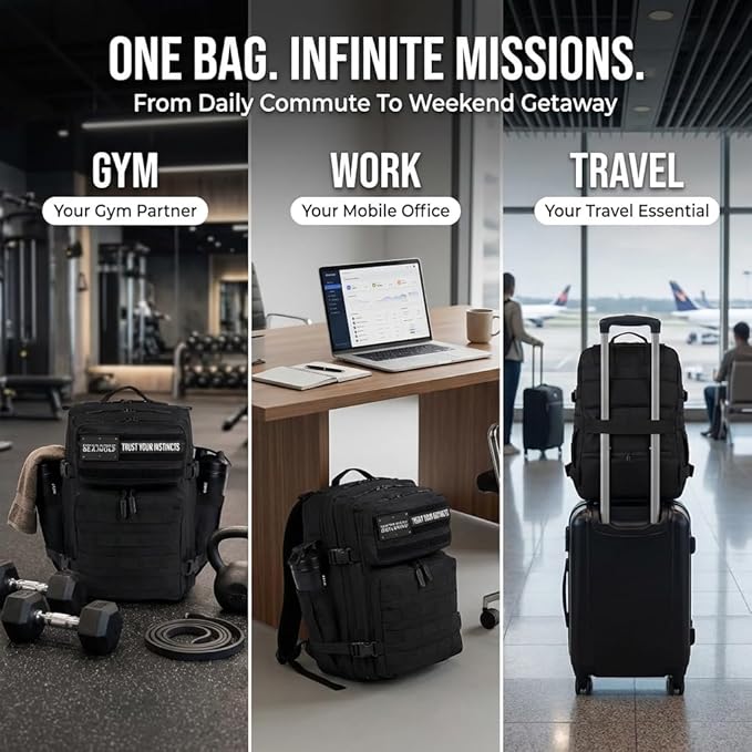 WOLFpak 35L Tactical Gym Backpack (Alpha Black) Durable 1000D Waterproof Oxford Material with MOLLE Webbing Laptop Pocket &amp Dual Cup Holders Durable Fitness/Travel/Military Daypack
