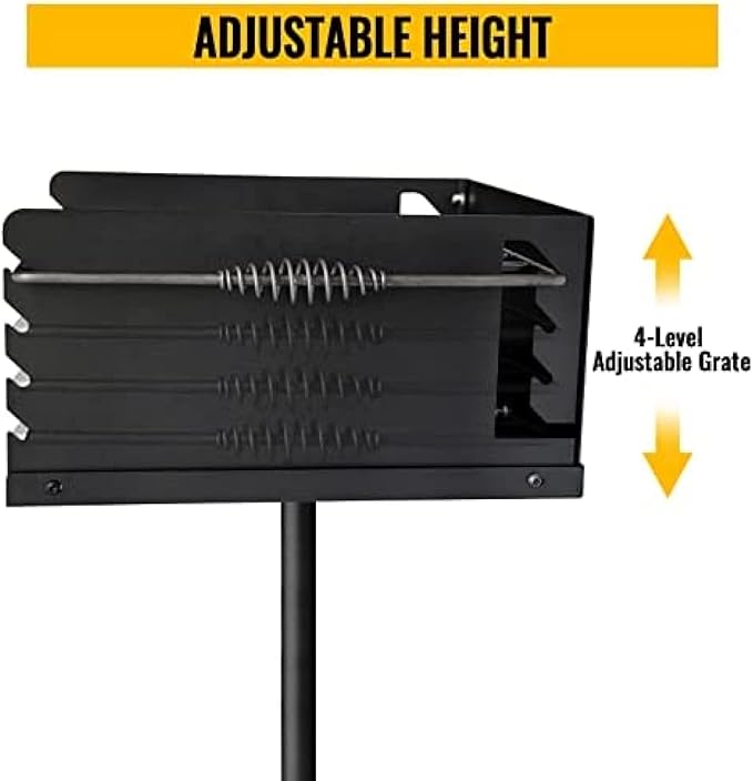 Park Style Charcoal Grill With Grate Single Post Carbon Steel 50 Inch Height Pole Heavy Duty Outdoor Park Grill For BBQ Camping Backyard16x16 Inch