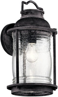 Kichler Ashland Bay 16 1 Light Outdoor Wall Light Clear Seeded Ribbed Glass in Weathered Zinc Large