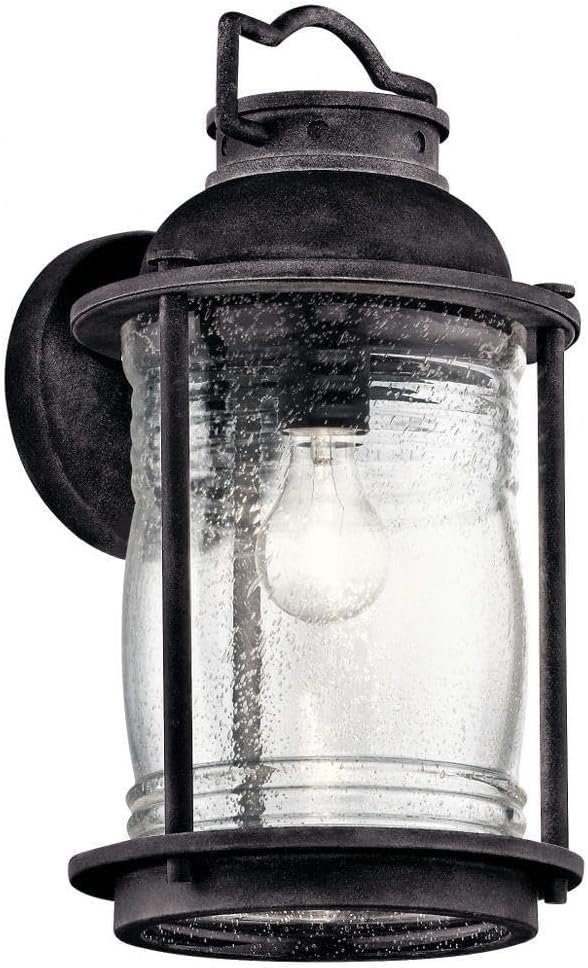 Kichler Ashland Bay 16 1 Light Outdoor Wall Light Clear Seeded Ribbed Glass in Weathered Zinc Large