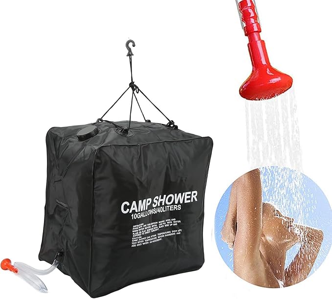 Gavigain 40L Camp Shower Bag Solar Camp Shower Bag with Sprayer PVC Rubber Plastic Cloth Texture UV Proof Coating Shower Water Bag for Outdoor