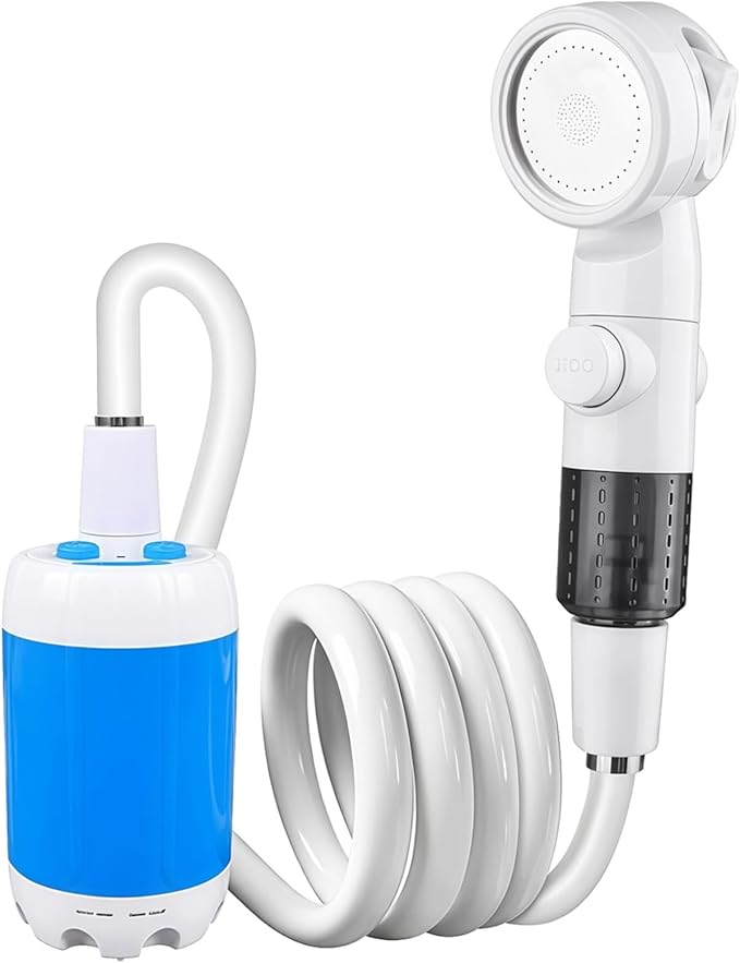 Camp Shower With Rechargeable Pump Portable 86.6 In / 220 Cm Hose 4000Mah Blue Multiple Spray Modes Low Noise For Job Sites And Camping