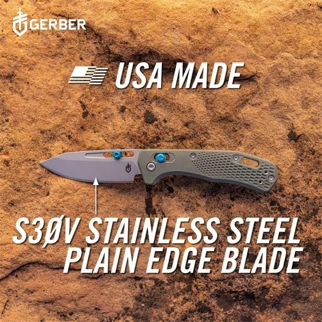 Gerber Gear Assert - Lockable Lightweight Pocket Knife with Deep Carry Pocket Clip &amp Textured Handle - Premium Safety Knife - 3 Inch Stainless Steel Plain Edge - Made in USA - Green