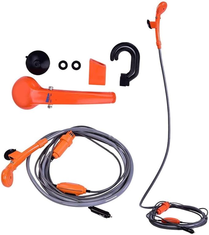 Zerone Camping Shower Portable Outdoor Shower Kit 12V Car Plug Vehicle Mounted Shower Kit for Camping Travel Outdoor Camp Showerhead Kit with Strong Pump Cable Length: 4.88m/16ft