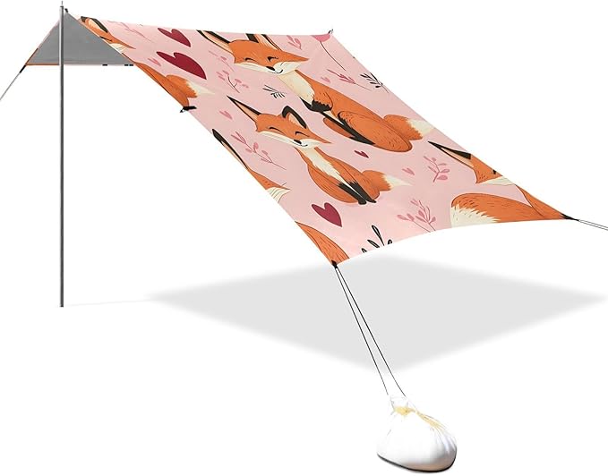 ALAZA Pink Fox Love Pattern Beach Tent Sun Shelter Portable Canopy Sunshade for Outdoor Camping Picnics Backyard Fun 10x9 ft