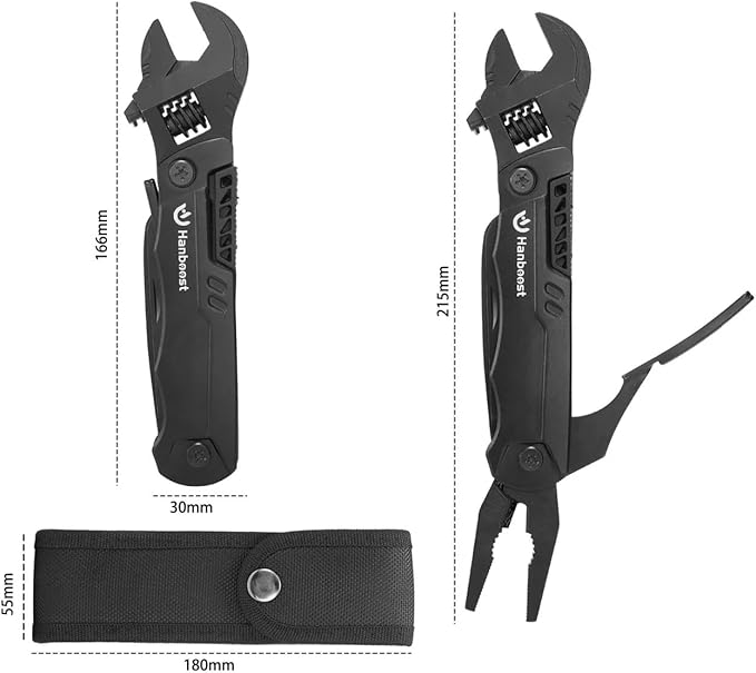 Hanboost Multi-Functional Wrench Set 12-in-1 &amp 19-in-1 EDC Pocket Tool for Outdoor Camping Cycling DIY Repairs – Compact Stainless Steel Multifunction Wrench (19-in-1)