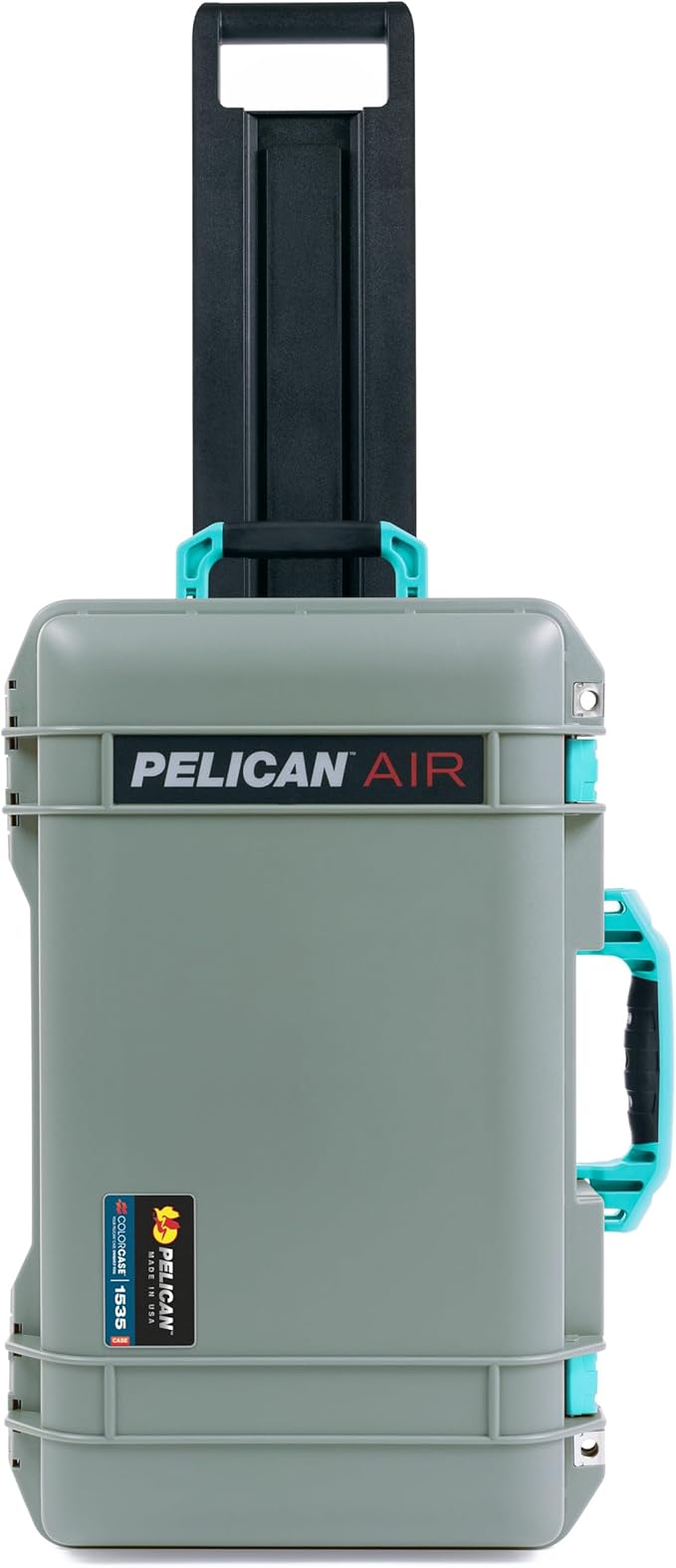 Pelican Air 1535 Carry-On Sage Green - Medium Size Waterproof Case - Empty with Teal Handles &amp Latches