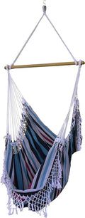 Vivere Cotton Hammock Chair with Hardwood Spreader Bar - 250 lb Capacity (Denim)