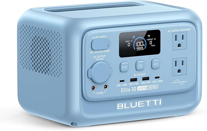BLUETTI Elite 30 V2 Portable Power Station 288Wh LiFePO4 Battery with 600W AC Outlet (Power Lifting 1500W) Fast Charge Solar Generator UPS Backup Power for Outage Camping Road Trip