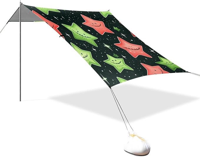 ALAZA Red Green Star Beach Tent Sun Shelter Portable Canopy Sunshade for Outdoor Camping Picnics Backyard Fun 10x9 ft