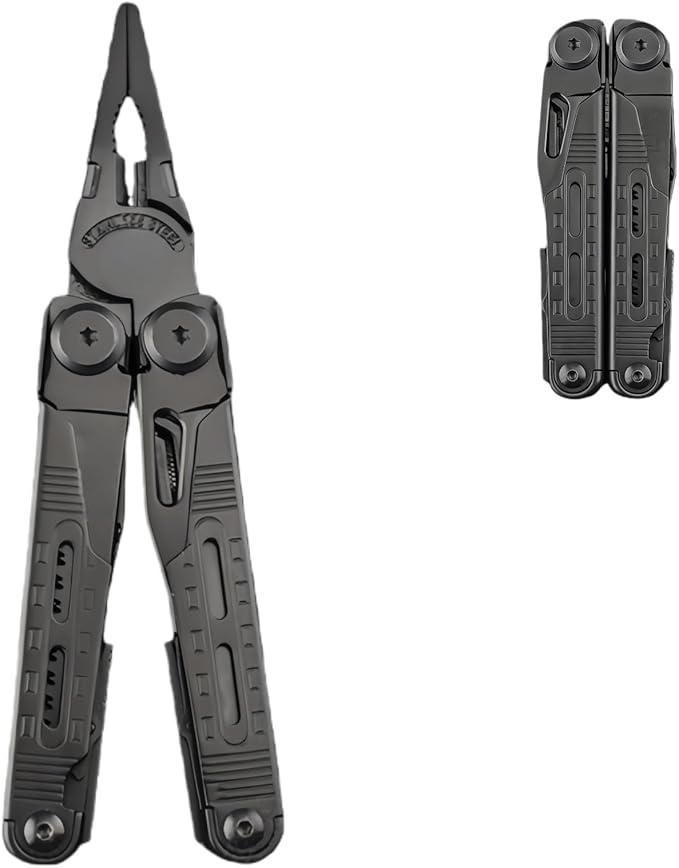 Multitool 12-in-1 Full-Size Lightweight EDC Multi-Purpose Pliers Nylon Bag Tactical Gear Camping Knives &amp Tools Gift Ideas for Men Gifts for Hunters Men who have Everything (Black)