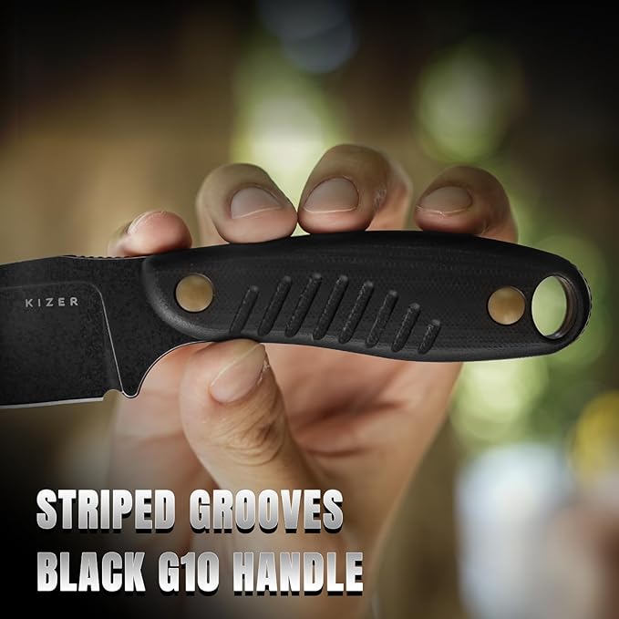 Kizer Hare Fixed Blade Knife with Sheath 3.14 D2 Steel Blade EDC Fixed Blade Hunting Knives with Black G10 Handle Small Bushcraft Survival Neck Knives Outdoor Camping Knife for Men Women 1077M1