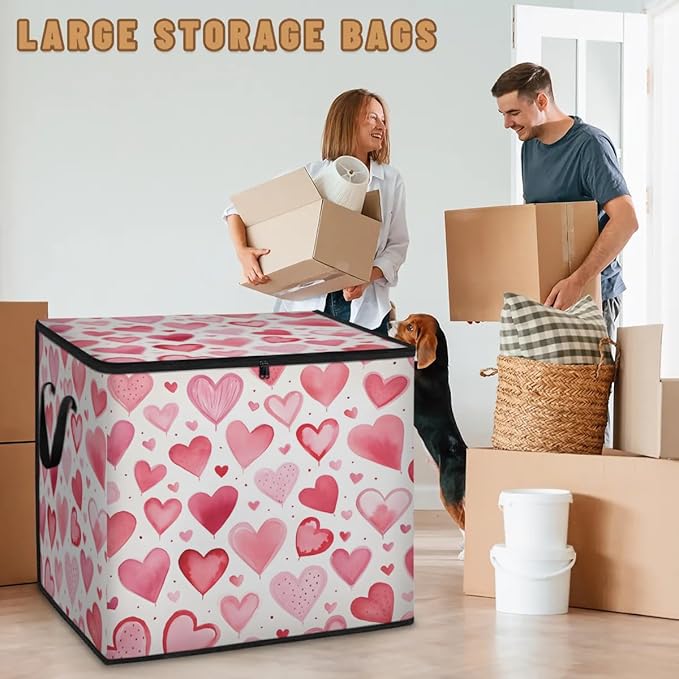 XL Large Clothes Storage with Lid Handle Valentine's Day Large Thick Clothes Blanket Storage Containers for Organizing Bedroom Closet Comforter
