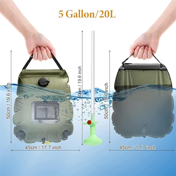 Solar Shower Bag 5 Gal/20L Portable Solar Heating Camping Shower Water Bags with Removable Flexible Hose Switchable Shower Head Temperature Thermometer for Outdoor Camping Hiking Traveling Shower