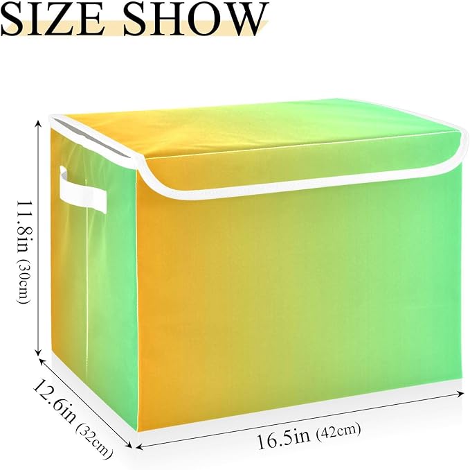 Yellow Green Gradient Storage Containers with Lids Foldable Box Organizer Storage Bins with Handles for Home Studyroom