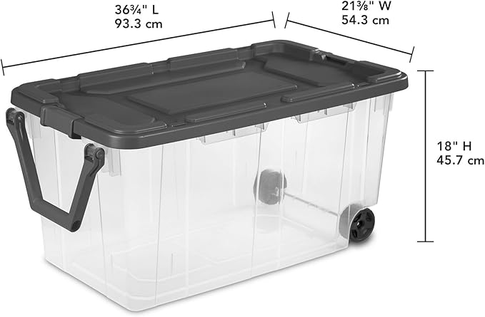 Extra Large Storage Bin 40 Gallon Wheeled Plastic Storage Container with Handle Green Pack of 2 (Clear/Gray)