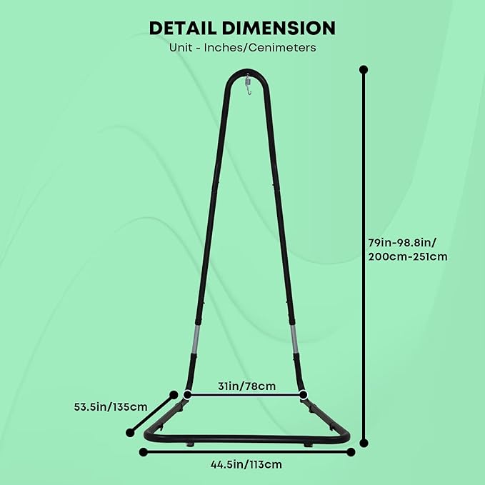 Hammock Chair Stand only Hanging L-Stand with Buckle and Spring Hook 360-Degree Hanging Hammock Stands Indoor Outdoor Heavy Duty Steel Swing Metal Egg Chair Stand 300lbs Capacity (No Hammock)