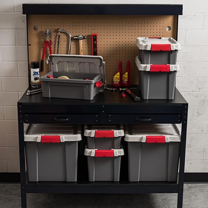 IRIS USA 3 Gallon Lockable Storage Totes with Lids 5 Pack Heavy-Duty Durable Stackable Containers Large Garage Organizing Bins Moving Tubs Rugged Sturdy Equipment Utility Tool Box Gray