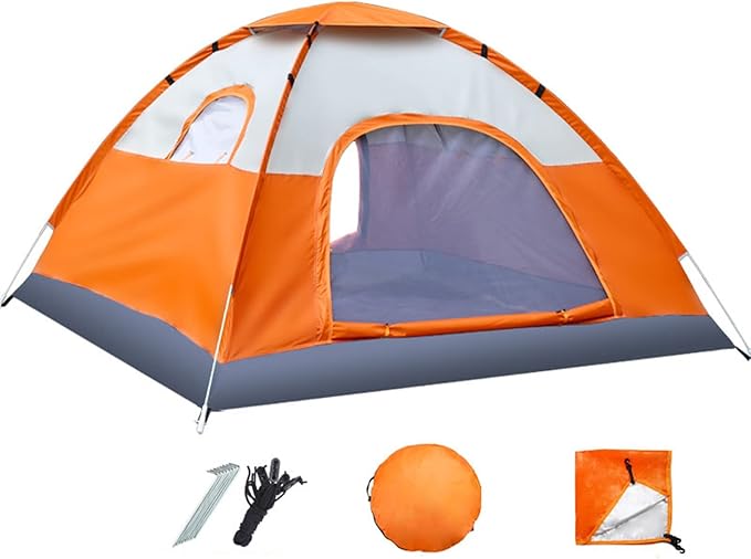 Pop Up Portable Beach Tent Outdoor Instant Camping Tent with 2 Doors and 2 Windows Sun Protection UPF50+ Canopy Shelter for Picnic Beach Camping (Color : Orange Size : for 1-3 Person)
